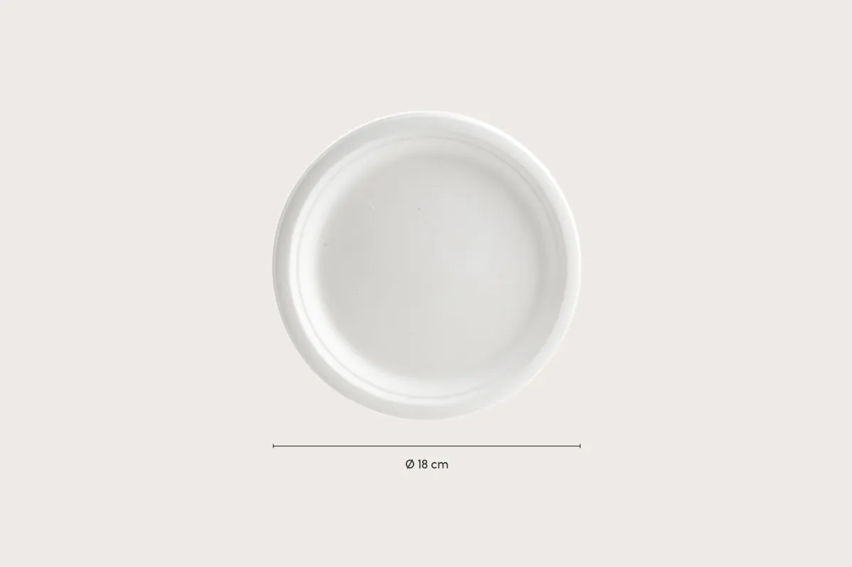 Zuckerrohr-Teller, weiß, Ø 18 cm (500er Karton)